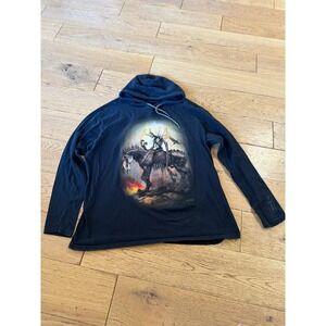 Rooster Teeth Graphic Hoodie XL Black Long Sleeve Art Print Skeleton Rider Horse